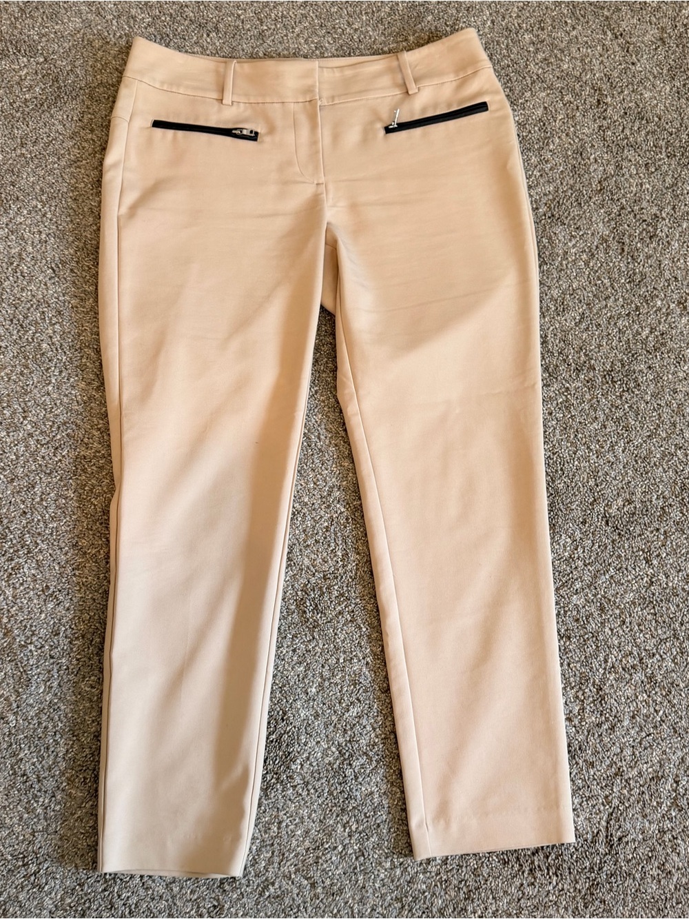 Ann Taylor Beige Cropped Tailored Pants with Black Zip Details